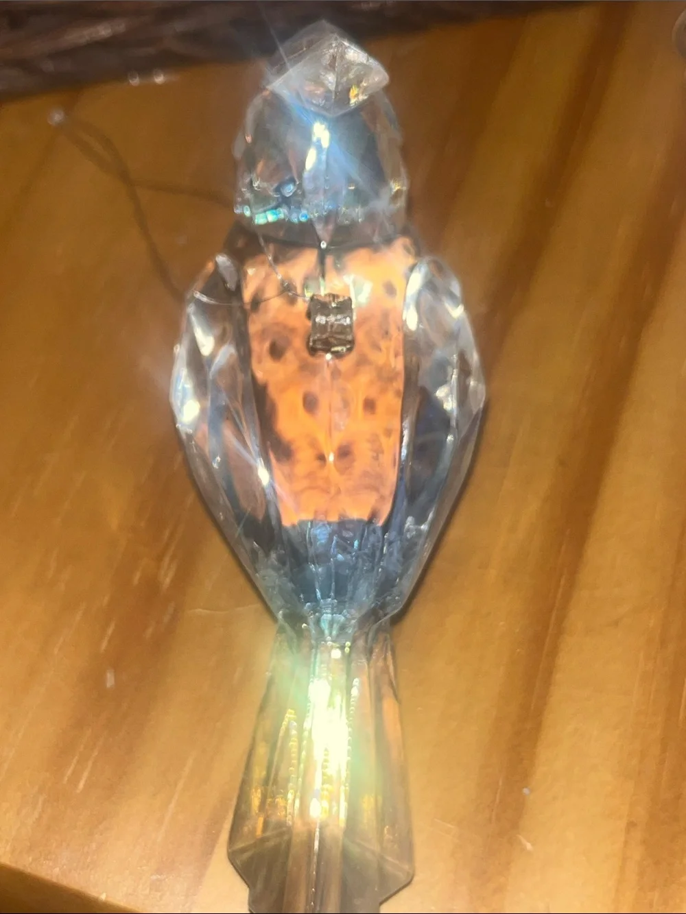 Clear Acrylic Cardinal Bird Ornament with Iridescent Light refractive colors 370